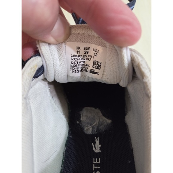 Lacoste Kids' Carnaby Evo Sneaker, White Navy Synthetic, Size 12 - Picture 5 of 8